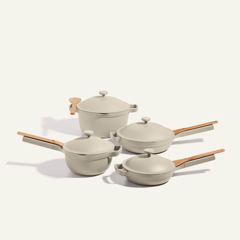 Beige Always Pan, Perfect Pot, Mini Always Pan, Mini Perfect Pot, Cookware Set bundle