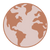 Simple brown and beige illustration of a globe showing parts of North America, South America, Europe, and Africa.