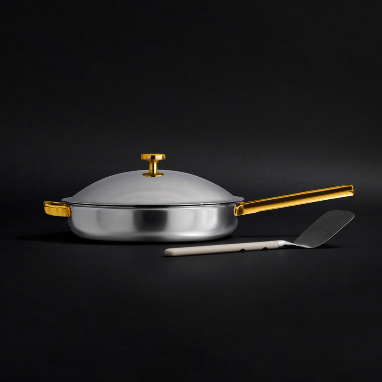 gold titanium large always pan pro with stainless steel spatula