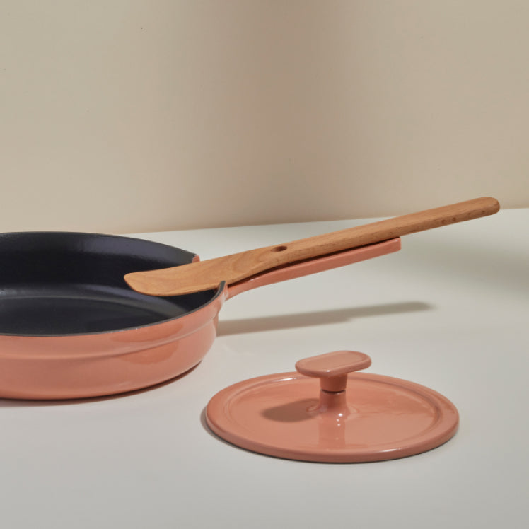 Pink Grill Press paired with a pink Cast Iron Always Pan