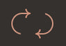 Two curved arrows forming a circular, clockwise loop on a dark background.