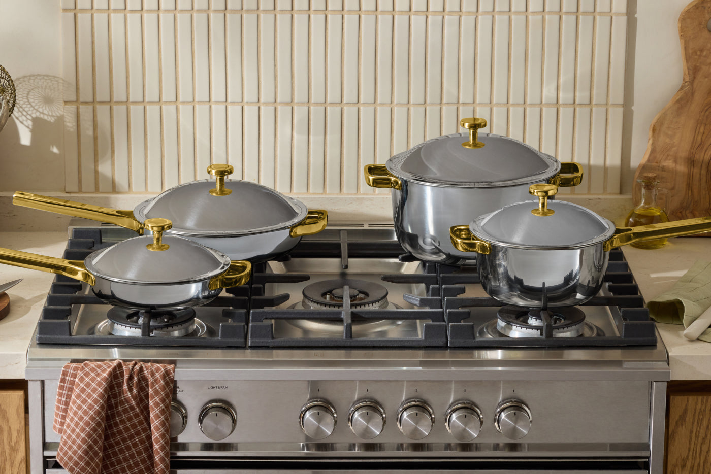 The Titanium Pro collection on a hob