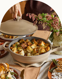 serving food in always pan on table