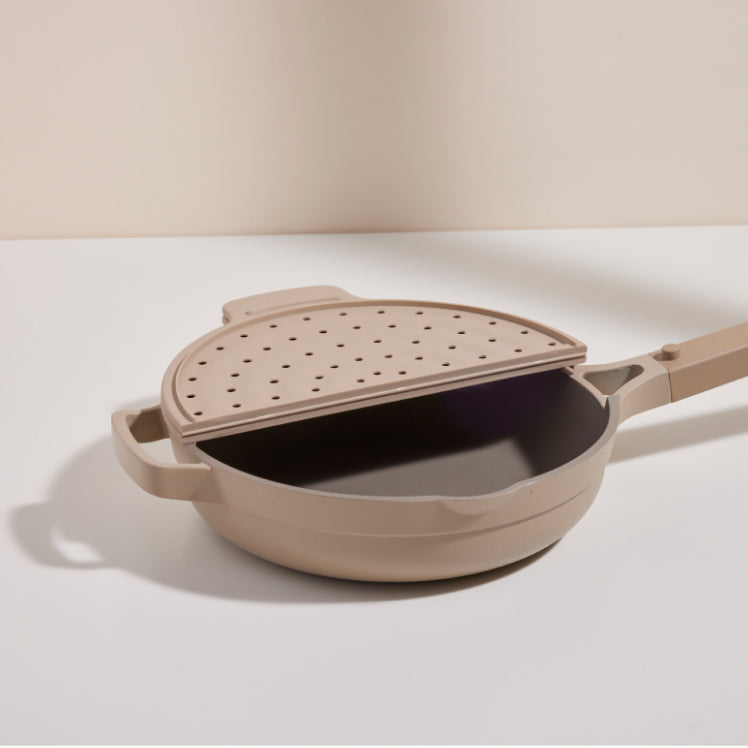 Beige fearless fry open over an always pan