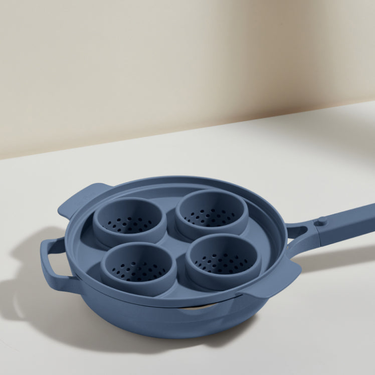 Blue egg poacher with always pan