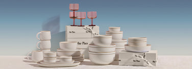 party coupes and full our place dinnerware assortment