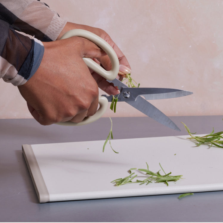 Steam daily board with shears cutting rosemary