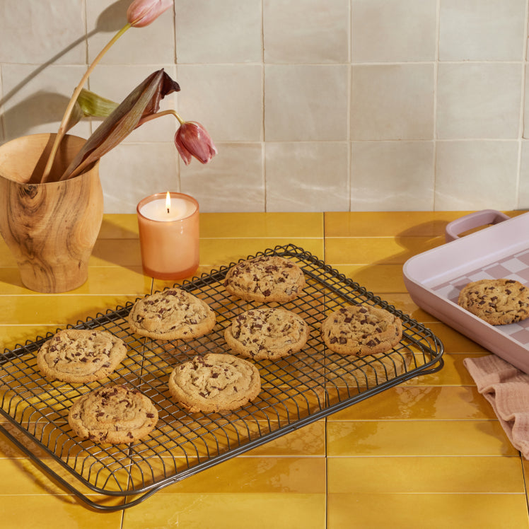 Cookies on a black Oven Rack