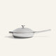 A silver-toned stainless steel Titanium Always Pan Pro 26 cm 2.0 frying pan with a matching lid and a long handle.