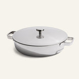 The Titanium Braiser Pro 28 cm, featuring two side handles and a matching flat lid, is displayed on a plain light background.