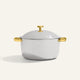Titanium Perfect Pot Pro 7 L, a silver-colored dummy pot with a matching lid and gold-toned handles and knob.