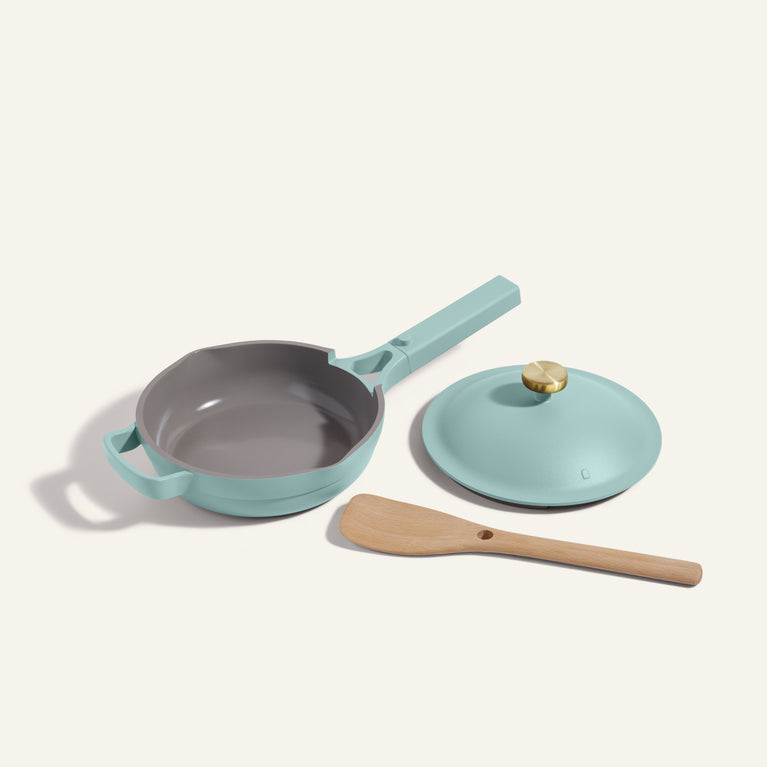 Light blue Mini Always Pan with nesting Beechwood Spatula