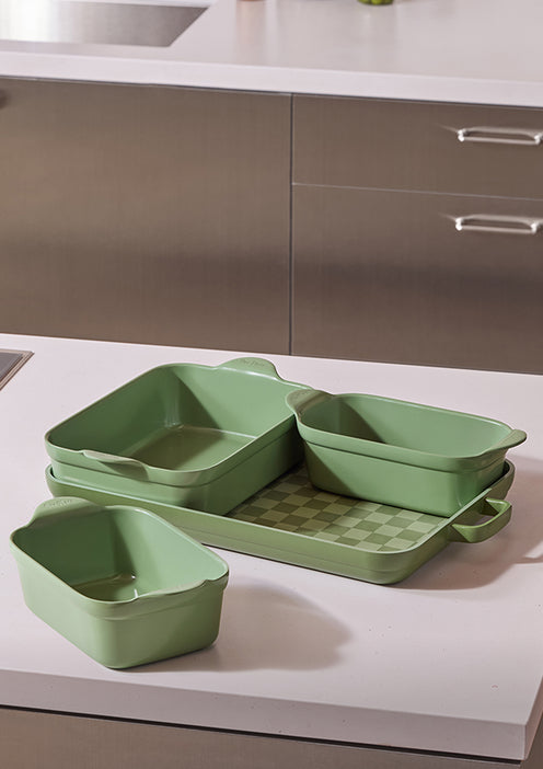 Green Bakeware Set on the countertop