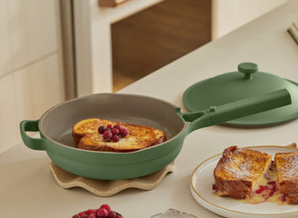 green always pan on counter with cooked french toast