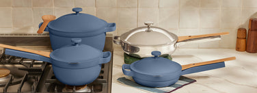 our place blue salt cookware set titanium alway pan perfect pot on stove and counter