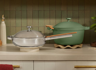 chrome titanium always pan pro and green perfect pot on counter