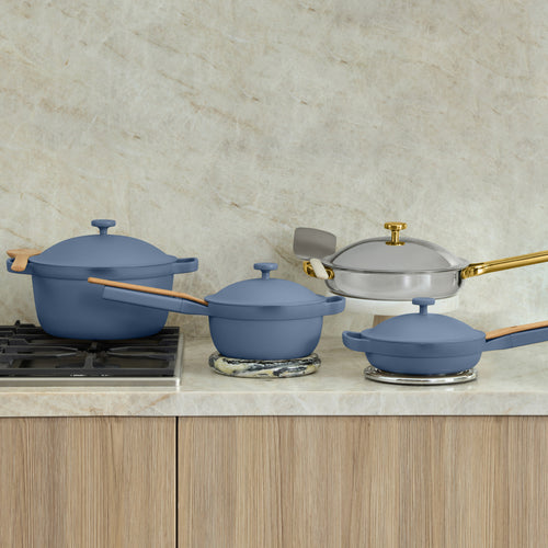 Titanium & Ceramic Cookware Set-Gold/Blue Salt-hover