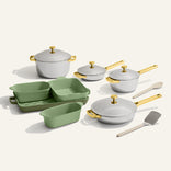 gold titanium perfect pot, always pan, mini always pan, mini perfect pot pro, green bakeware set with stainless steel spatula and silicone spoon