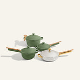 chrome/gold and green cookware set pro