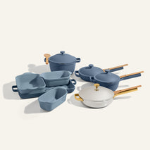 gold/chrome and blue ultimate cookware set pro