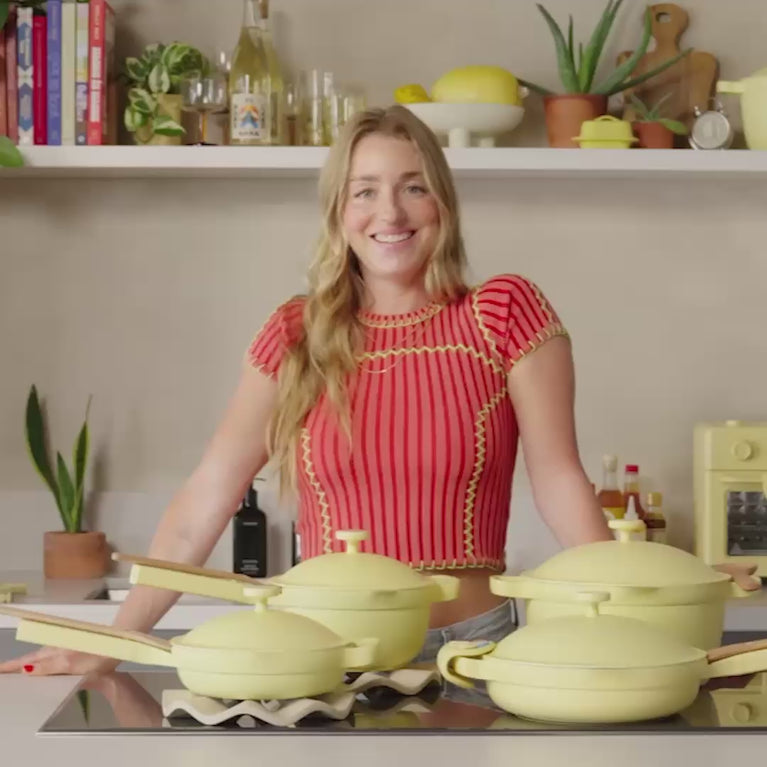 molly baz cooking with yellow cookware